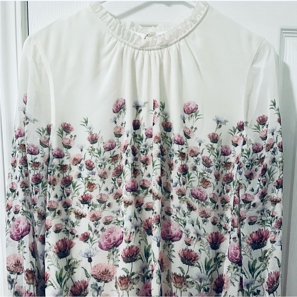 Ted Baker London White and Pink Floral Long Sleeve Dress - Picture 3 of 8